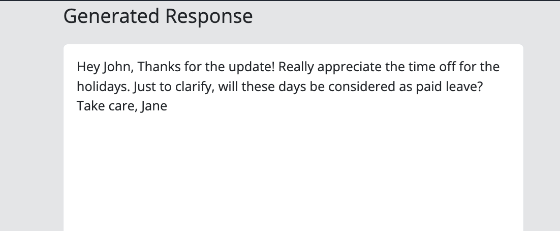 Screenshot of the generated response by ChatGPT